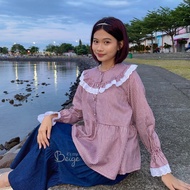 Claire Plaid Blouse by itsmybeige coquette blouse checkered top/ lace blouse/