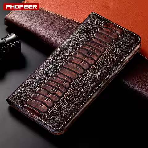 Ostrich Genuine Leather Flip Case For OnePlus 3 3T 5 5T 6 6T 7 7T 8 8T 9R 9 Pro Card Pocket Wallet P
