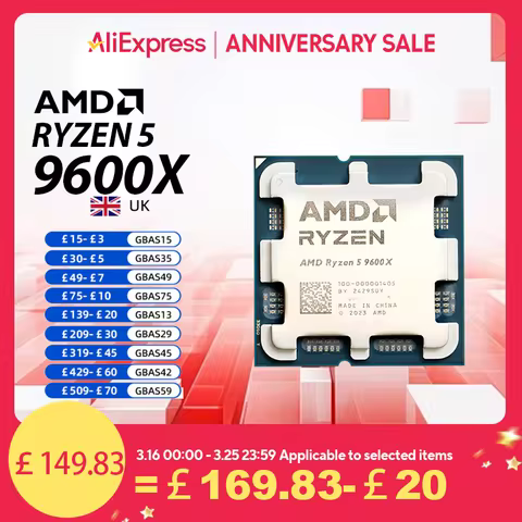 AMD Ryzen 5 9600X AMD R5 9600X CPU 6-Core 12-Thread 5.4GHz Unlocked Desktop Processor Socket AM5 Gam