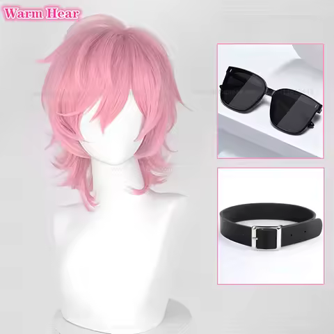 New! Anime Ayato Yuri Long 40cm Pink Cosplay Anime Wig And Glasses Heat Resistant Synthetic Hair Hal