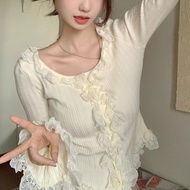 【Ready Stock】 Gentle Pure Desire Knitted Cardigan Women's Clothing Spring and Autumn Lace Sweater Te