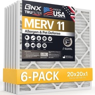 BNX TruFilter 20x20x1 Air Filter MERV 11 (6-Pack) - MADE IN USA - Allergen Defense Electrostatic Ple