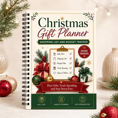 Christmas Gift Planner, Holiday Shopping List and Budget Tracker Notebook, Gift Organizer Journal, S