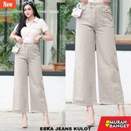 Women's Long Denim Eska Jeans Culottes Korean Jeans Two Buttons Elastic Waist
