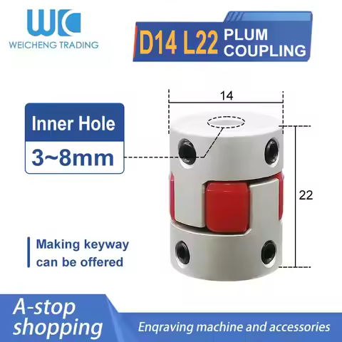 D14 L22 1PC Inner Diameter 3/4/5/6/6.35/7/8mm Plum Coupling Star Type Large Torque Screw Engraving M