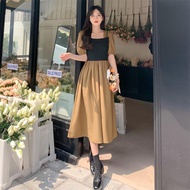 [kaistoreofc] Dress Wanita Panjang Kasual Hitam Moka Cream Dress With Outer Tank Top Simple Elegan B