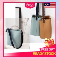 STYLO READY STOCK Women bag Korea fashion stylish women big capacity busket bag shoulder bag + Free 
