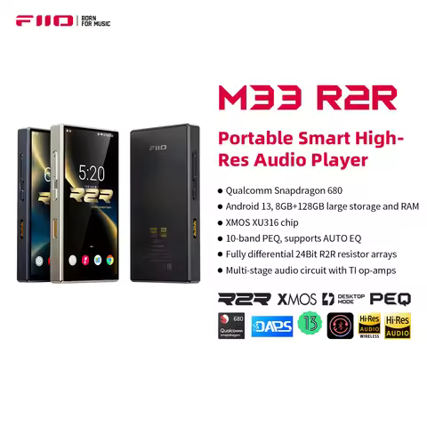 FiiO M33 R2R Digital Audio Player with True R2R DAC, Snapdragon 680, 8GB+128GB, 5.5” Full HD Display