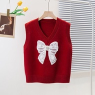 Embroidered Bow Knot Sweater - Loosely Knitted Modern Women's Vest