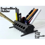 Engine Block Pen Holder 💨 V12 Design | USB, Pen& Memory Card Storage V12 Engine Block Desk Organizer