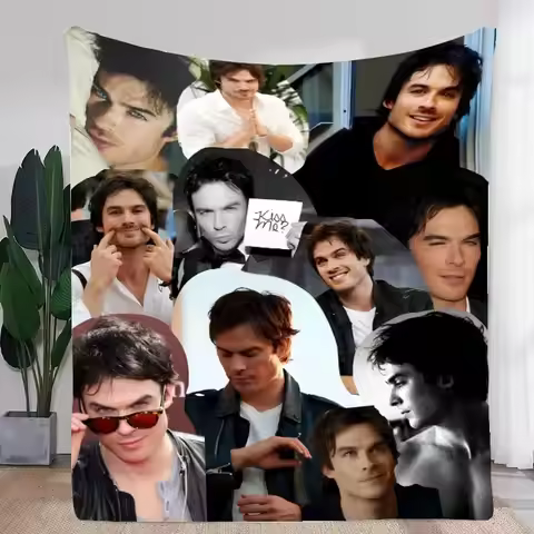 Ian Somerhalder Collage Blanket - Multi-Image Soft Flannel Throw Featuring Iconic Poses and Styles -