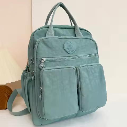 Fashion Multi-pocket Woman's Backpack Soft Handle Solid Color Nylon Travel Backpack Lightweight Casu