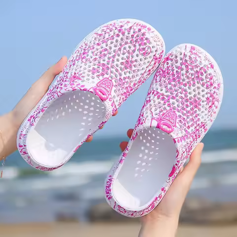 Women Slippers Summer Clogs Hollow Outdoor Pool Sandals Garden Beach Shoes Water Shower Flip Flops L