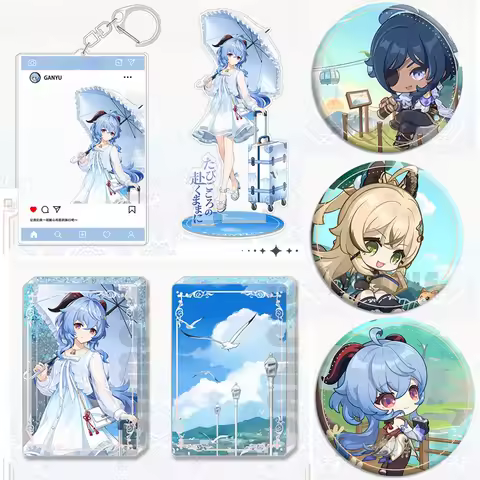 Yuanshen Anime Game Peripherals Ganyu Series Peripherals 58mm Tinplate Badge Acrylic Standing Q Pill