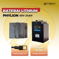 Phylion 60V 24Ah Baterai Sepeda Listrik Ofero Lithium | Set Baterai Lithium dengan Charger 60V dan K