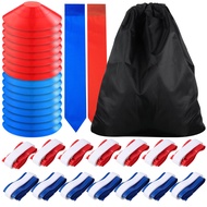 16 Player Flag Football Set 16 Football Belts Each with 3 Football Flags,16 Red and Blue Cones and 1