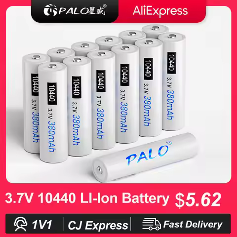 PALO 3.7V 10440 Battery 380mAh Button Top 10440 Rechargeable Lithium Battery AAA Rechargeble li-ion 