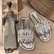 In-stock Furry Slippers Fashionable Home and Outdoor Flat Furry Slippers Women's One-Strap Slippers