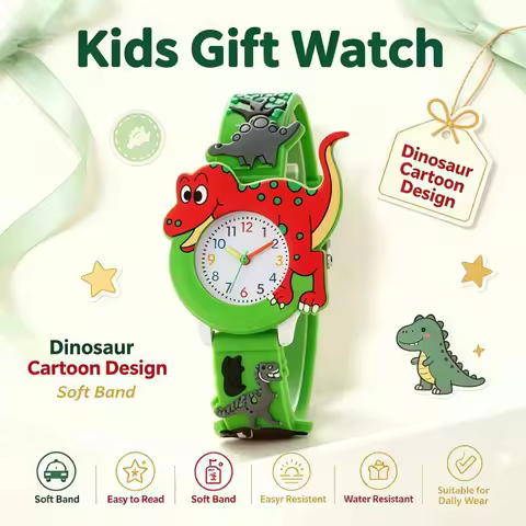3D stereoscopic dinosaur children's watch equipped with a soft silicone strap with a cartoon style d