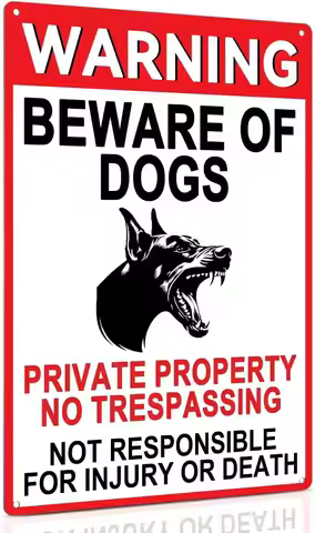Beware of Dog Sign, Warning Metal Sign for Fence Outdoor Use, Private Property No Trespassing, Alumi