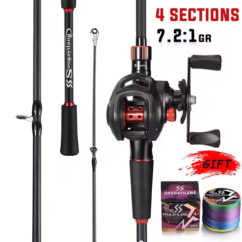 Sougayilang Fishing Rod Reel Combo 1.8~2.1m Carbon Fiber Casting Rod and 7.2:1 Gear Ratio Baitcastin