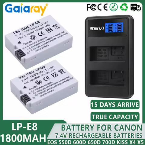 1800mAh Rechargeable Battery LP-E8 Battery+Dual Charger For Canon EOS Rebel T3i T2i T5i 600D 550D 65