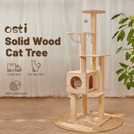 Osti Luxury Modern Real Wood Cat Tree Tower Wooden Cat Tree All in One Solid Wood Activity Center with House Scratching Post &amp; Space Capsule Cat Condo for Indoor Cats