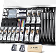 STAGEEK 25PCS Art Mechanical Pencil Set, 3PCS Metal lead pencil 0.5, 0.7, 0.9, 2PCS 2mm Drawing Penc