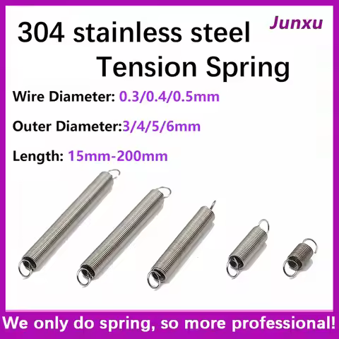 10pcs/lot 0.3mm 0.4mm 0.5mm 304 Stainless Steel O Hook Tension Cylindroid Helical Pullback Extension