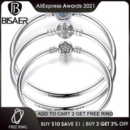 BISAER 925 Sterling Silver Pulseira Snowflake Bangles 925 Heart Snake Chain Clasp femme Silver bracelet for Women Jewelry