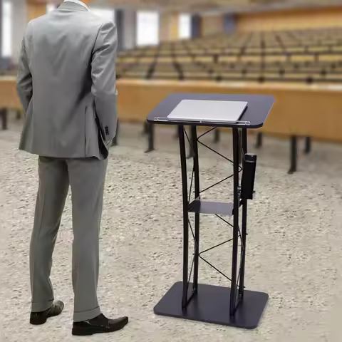 Curved Black Podium Truss Metal Pulpit Lectern Pedestal Church Pulpit School Pulpit with Hold Truss 