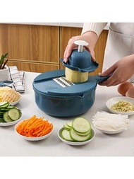 多功能蔬菜切割器-12合1手動切片機、刨切絞擦器，適用於胡蘿蔔、馬鈴薯、蘿蔔等多種食材-適用於家庭和商用廚房