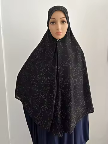 H051 One Piece Big Size Muslim Amira Hijab With Glitters Cover Top Islamic Scarf Hat Cap Bonnet