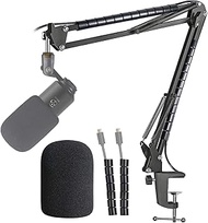 Mic Stand For Fifine K670 670B, Boom Arm with Windscreen and Cable Sleeve Compatible with Fifine USB Podcast Microphone, Professional Adjustable Suspension Boom Scissor Mic Stand by YOUSHARES