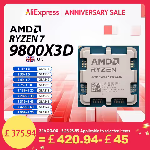AMD Ryzen 7 9800X3D CPU Max Boost Up to 5.2GHz 8-Core 16-Thread Socket AM5 Desktop Gaming Processor 