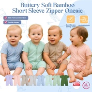 SG - Buttery Soft Bamboo Short Sleeve Double Zipper Playsuit Zip Baby Onesie Jumper Baby Romper Todd