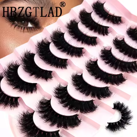 HBZGTLAD 5/8 Pairs of Natural Russian Striped Mink Lashes 3D False Lashes Volume Wavy False Lashes E
