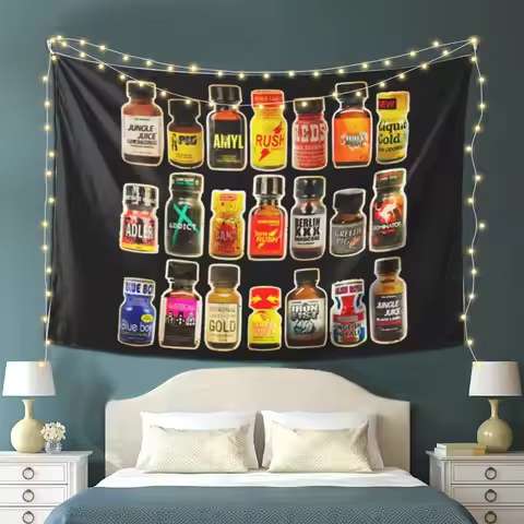 Poppers Bottles Gay Rush Jungle Juice Amyl Inhaler Tapestry Wall Hanging Aesthetic Home Decor Tapest