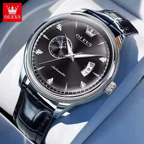OLEVS 7040 Watches for Men Fashion Arched Glass Casual Wristwatch Waterproof Calendar Moon Phase Aut