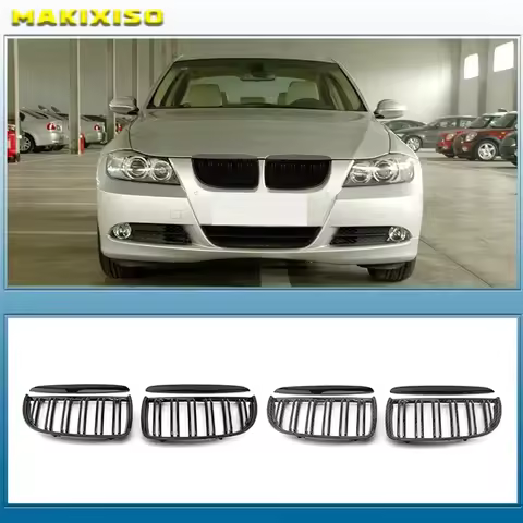 1 Pair Gloss Matt Black M Color 2 Line Front Kidney Grille Grill Double Slat For BMW E90 E91 3 Serie