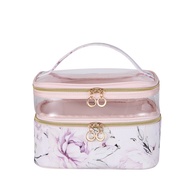 Women's Cosmetic Bag Large Capacity Double Layer Portable Minimalist Handheld Organizer for Skincare