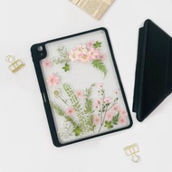粉紅花綠葉手工押花iPad外殼 iPad Air 11寸13寸iPad Pro11寸13寸