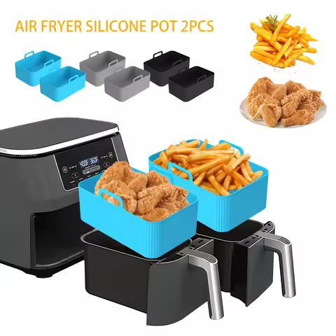 2Pcs Air Fryer Silicone Pot Air Fryer Liner Heat Resistant Air Fryer Silicone Basket Rectangle Bakin