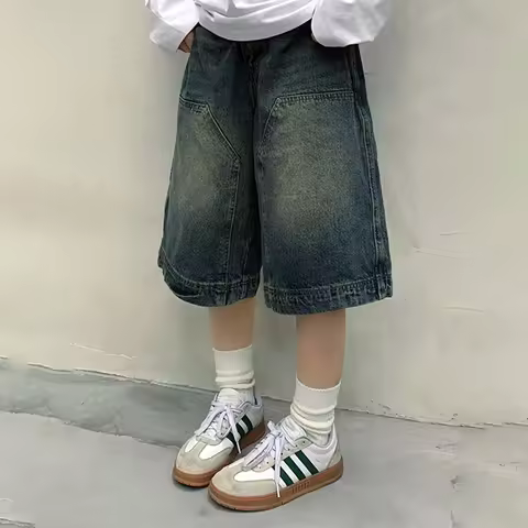 Y2K Vintage Baggy Jean Shorts Womens Washed Wide Leg Capri Pants Casual Barrel Jeans Denim Shorts Me