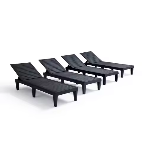 Patio Chairs Black Chaise Lounge Chair Outdoor, 5Position Adjustable Sun Tanning Chair, Waterproof P