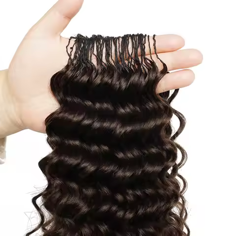 18 inch #2 Dark Brown Feathered Crochet Hair 100% Human Hair Boho Braids Deep Wave Curly Bulk Hair f