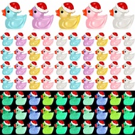 5PCS Fluorescence Decor Christmas Ducks Noctilucent Xmas Hat Duck Micro Landscape Decor