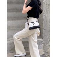 Korea Korea Depound Che Jingyuan Same Style Niche Design Canvas Bag Genuine Leather Bucket Bag One S