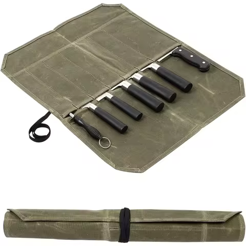 1pc Travel Portable Chef's Knife Storage Pouch Outdoor Minimalist Vintage Canvas Roll-Up Bag Chef's 