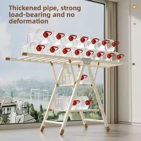 Simple household folding clothes drying rack, extended clothes drying pole, balcony clothes drying r